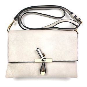 Cream Vegan Leather Minimalist Crossbody Clutch – Adjustable Strap